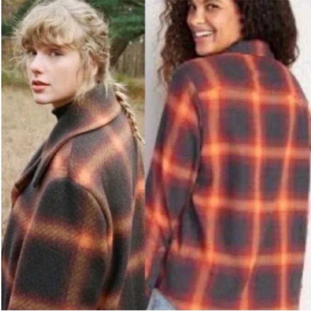 Old Navy Orange & Black Evermore Style Plaid Flannel Boyfriend Shirt Size Large